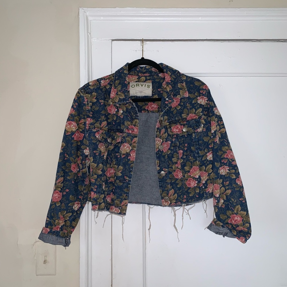 Vintage Orvis cropped denim floral jacket, Size M